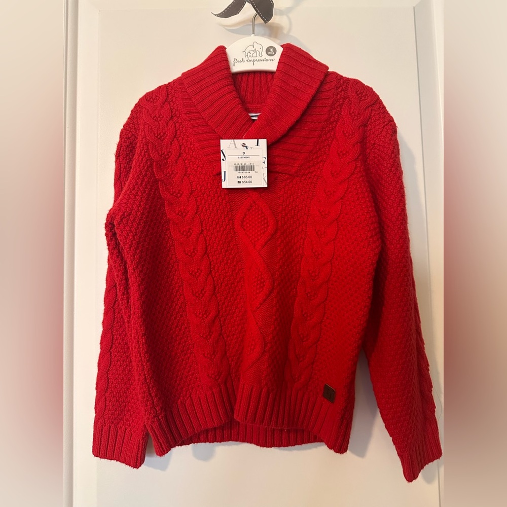 Janie and Jack Red Cable Knit Collar Sweater